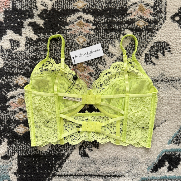 For Love & Lemons Mint Lime Green Creamsicle Lace Underwire Bra Bustier 36C - Picture 6 of 7